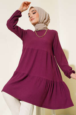 Pazarium - Kol Lastikli Tunik Mürdüm 