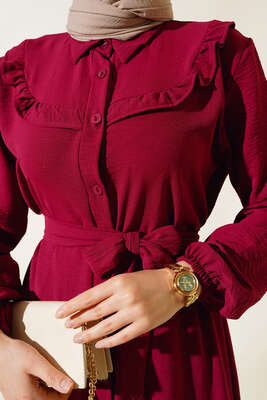 Fırfır Detaylı İkili Takım Bordo - Thumbnail