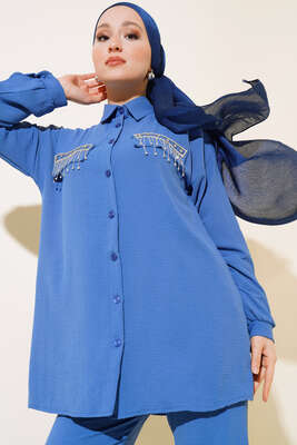 Cepleri Taş Detaylı Ayrobin Takım Mavi - Thumbnail