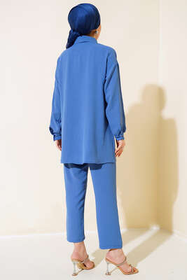 Cepleri Taş Detaylı Ayrobin Takım Mavi - Thumbnail