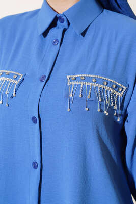 Cepleri Taş Detaylı Ayrobin Takım Mavi - Thumbnail