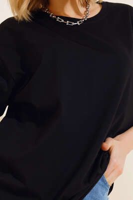 Basıc Oversize T-Shirt Siyah - Thumbnail
