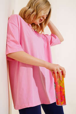 Basıc Oversize T-Shirt Pembe - Thumbnail