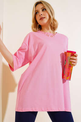 Basıc Oversize T-Shirt Pembe - Thumbnail