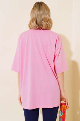 Basıc Oversize T-Shirt Pembe - Thumbnail