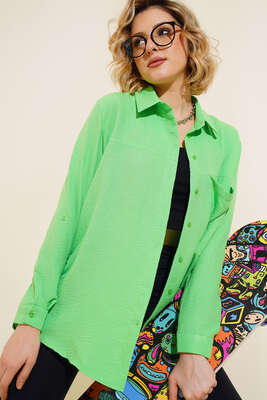 Pazarium - Tek Cepli Salaş Gömlek Yeşil 