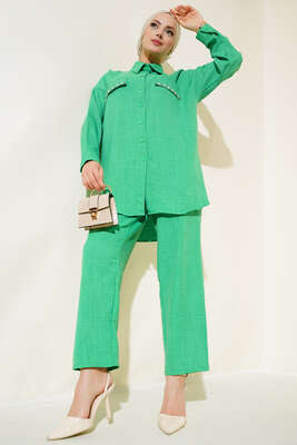 Pazarium - Cep Kapakları İnci Süslemeli Keten İkili Takım Benetton