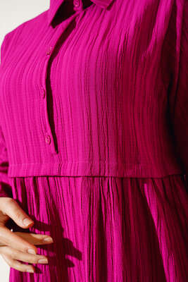 Gömlek Yaka Pileli Elbise Menekşe - Thumbnail