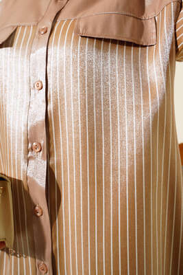 Çizgili Parlak İkili Takım Latte - Thumbnail