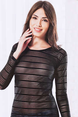 Transparan Şeritli Uzun Kol Bayan Body Siyah - Thumbnail