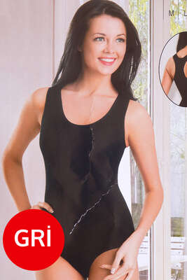 Pazarium - Sırtı Rambo Çıtçıtlı Bayan Body Gri