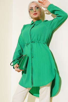Pazarium - Boydan Gizli Düğmeli Tunik Yeşil