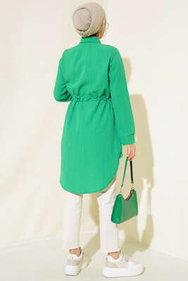 Boydan Gizli Düğmeli Tunik Yeşil - Thumbnail