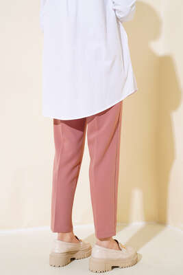 İp Detaylı Beli Lastikli Dar Paça Gül Kurusu Pantolon - Thumbnail