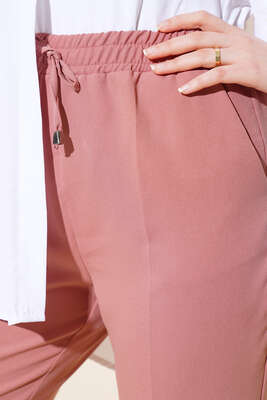 İp Detaylı Beli Lastikli Dar Paça Gül Kurusu Pantolon - Thumbnail