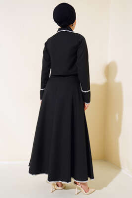 Kenarları Dikişli Ceketli İkili Takım Siyah - Thumbnail