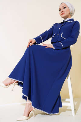 Kenarları Dikişli Ceketli İkili Takım Lacivert - Thumbnail