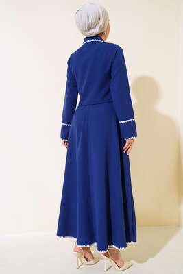 Kenarları Dikişli Ceketli İkili Takım Lacivert - Thumbnail