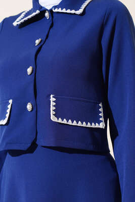 Kenarları Dikişli Ceketli İkili Takım Lacivert - Thumbnail