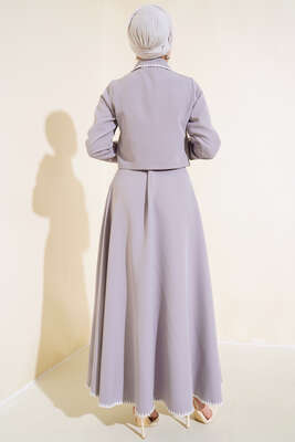 Kenarları Dikişli Ceketli İkili Takım Gri - Thumbnail