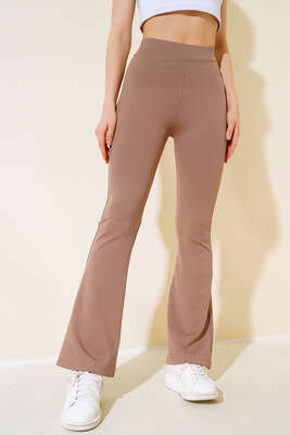 İnce Fitilli İspanyol Pantolon Sütlü Kahve - Thumbnail