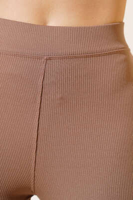 İnce Fitilli İspanyol Pantolon Sütlü Kahve - Thumbnail