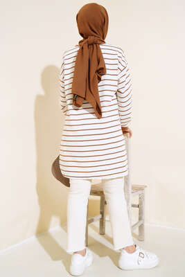 Kol Bilekleri Ribanalı Çizgili Tunik Taba - Thumbnail