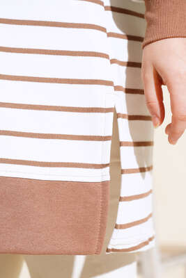 Kol Bilekleri Ribanalı Çizgili Tunik Taba - Thumbnail