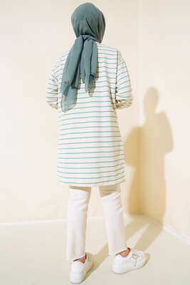 Yanları Yırtmaçlı Çizgili Tunik Mint - Thumbnail