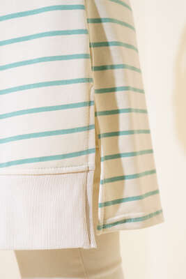 Yanları Yırtmaçlı Çizgili Tunik Mint - Thumbnail