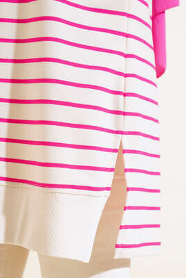 Yanları Yırtmaçlı Çizgili Tunik Fuşya - Thumbnail