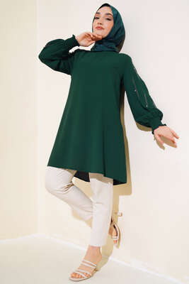 Kolu Taş Süslemeli Tunik Zümrüt - Thumbnail
