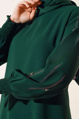 Kolu Taş Süslemeli Tunik Zümrüt - Thumbnail