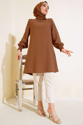 Kolu Taş Süslemeli Tunik Taba - Thumbnail