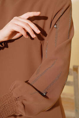 Kolu Taş Süslemeli Tunik Taba - Thumbnail