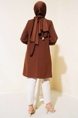 Kolu Taş Süslemeli Tunik Kahve - Thumbnail