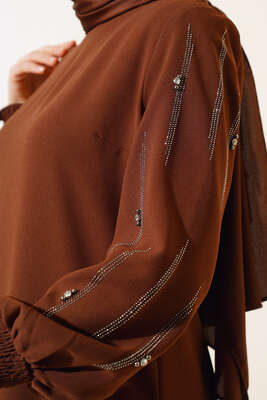 Kolu Taş Süslemeli Tunik Kahve - Thumbnail