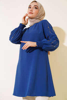 Kolu Taş Süslemeli Tunik İndigo - Thumbnail