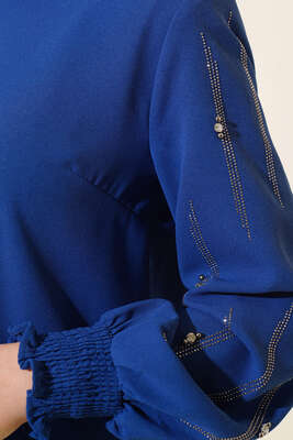 Kolu Taş Süslemeli Tunik İndigo - Thumbnail