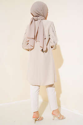 Kolu Taş Süslemeli Tunik Bej - Thumbnail