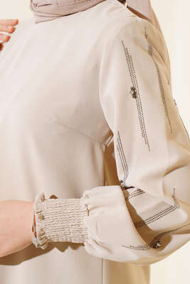 Kolu Taş Süslemeli Tunik Bej - Thumbnail