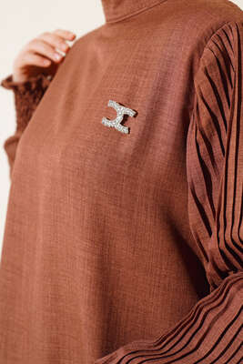 Kolları Piliseli Keten İkili Takım Kahve - Thumbnail