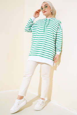 Çizgili Kapşonlu Sweat Benetton - Thumbnail