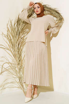 Pazarium - Kol Yanı Taşlı Krep Takım Bej 