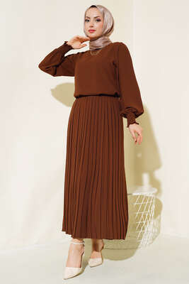 Pazarium - Kol Yanı Taşlı Krep Takım Kahve 