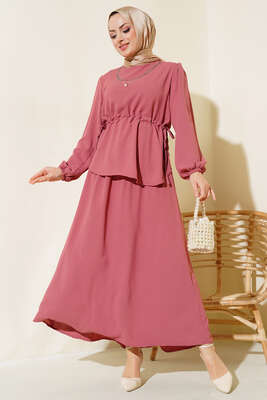 Pazarium - Ayrobin Etekli İkili Takım Gül Kurusu