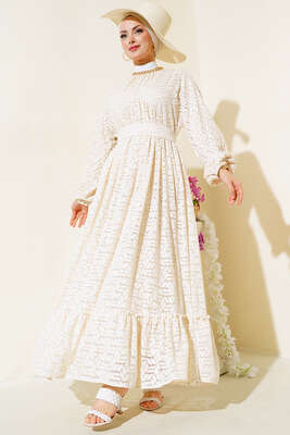 Dantel Kat Elbise Bej - Thumbnail