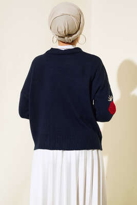 Çilek Desen Kısa Hırka Lacivert - Thumbnail