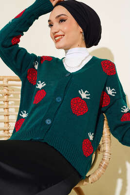 Çilek Desen Kısa Hırka Zümrüt - Thumbnail