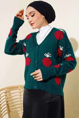 Çilek Desen Kısa Hırka Zümrüt - Thumbnail